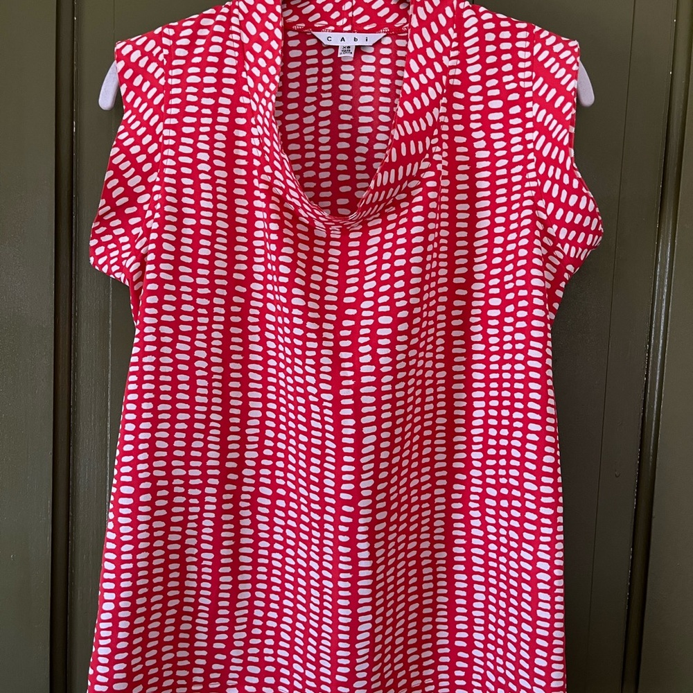 CAbi Vibrant Red and White Sleeveless Blouse
